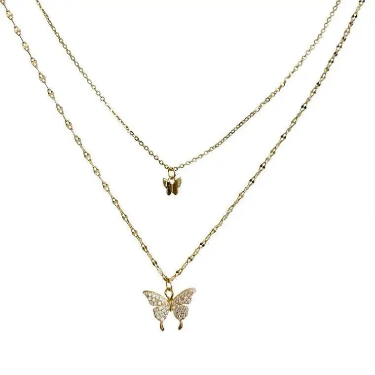 New Double-Layer Butterfly 925 Sterling Silver Necklace