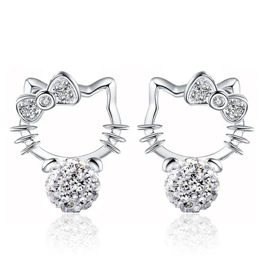 Plated Shamballa Cat Stud Earrings