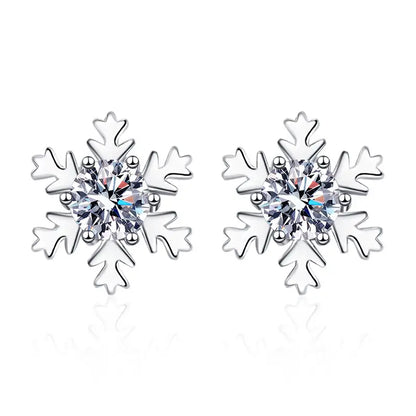 S925 Sterling Silver Snowflake Moissanite Stud Earrings