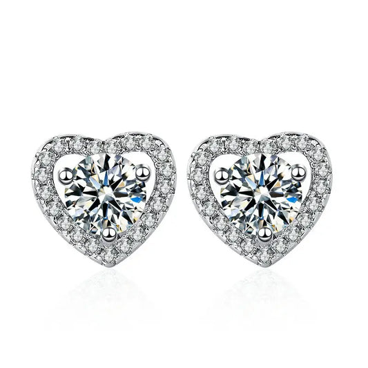 S925 Heart-Shaped Moissanite Stud Earrings