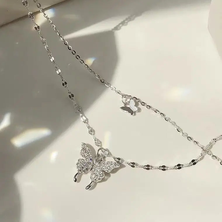 New Double-Layer Butterfly 925 Sterling Silver Necklace