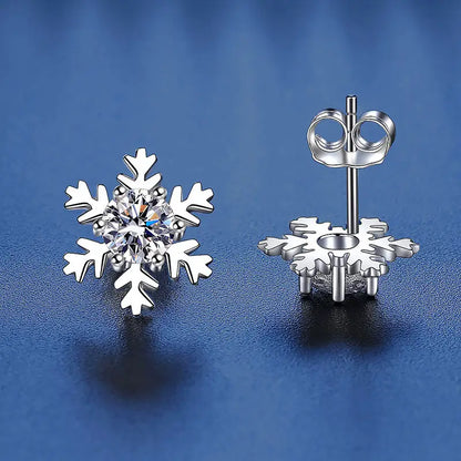 S925 Sterling Silver Snowflake Moissanite Stud Earrings