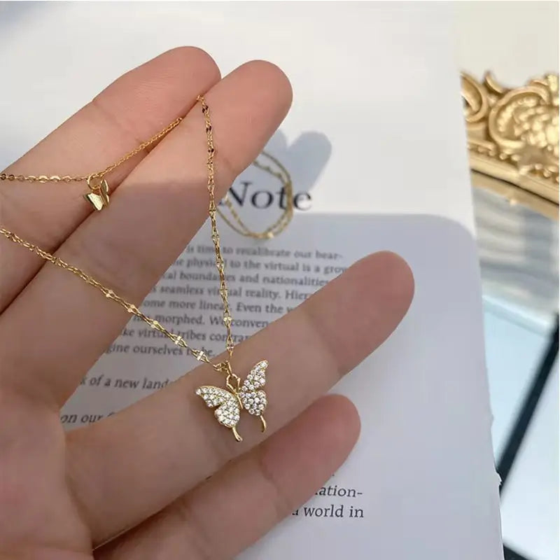 New Double-Layer Butterfly 925 Sterling Silver Necklace