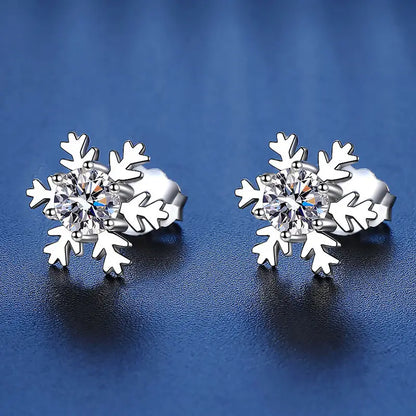 S925 Sterling Silver Snowflake Moissanite Stud Earrings