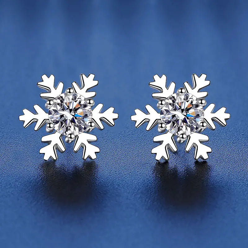 S925 Sterling Silver Snowflake Moissanite Stud Earrings