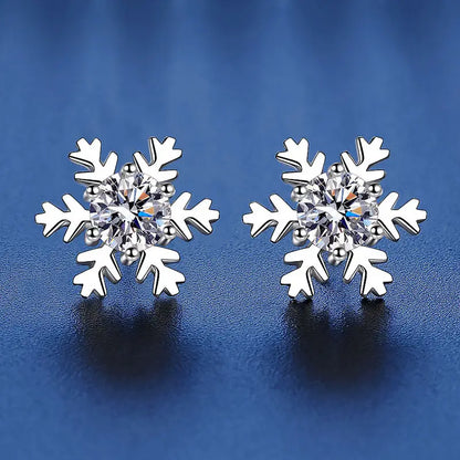 S925 Sterling Silver Snowflake Moissanite Stud Earrings