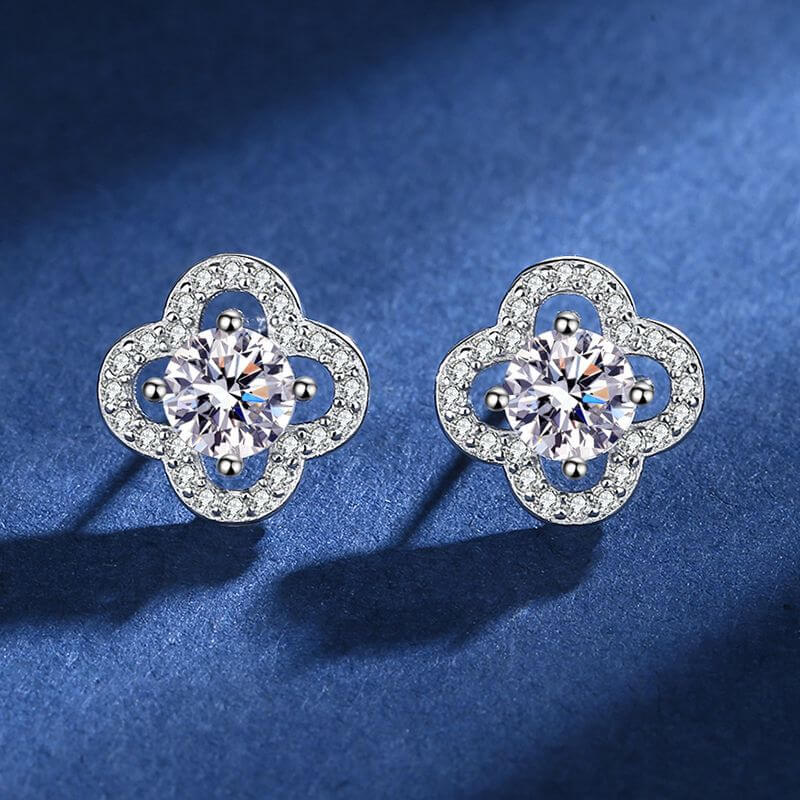 S925 Moissanite Four-Leaf Clover Stud Earrings