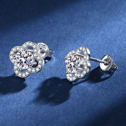 S925 Moissanite Four-Leaf Clover Stud Earrings