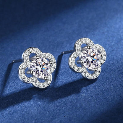 S925 Moissanite Four-Leaf Clover Stud Earrings