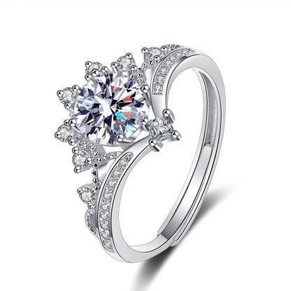 S925 Moissanite Princess Crown Ring