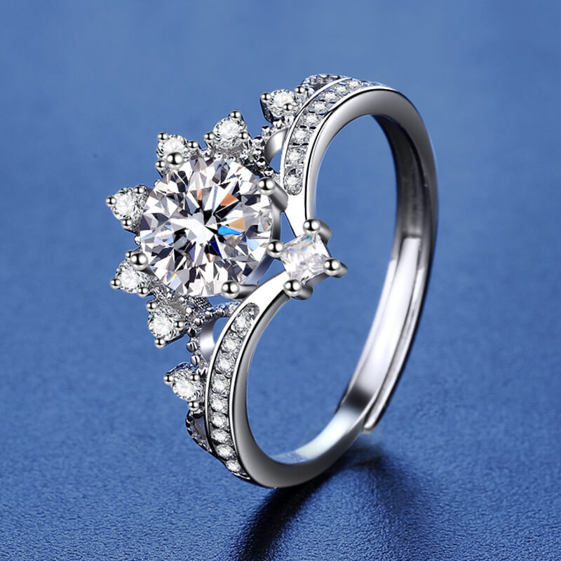 S925 Moissanite Princess Crown Ring