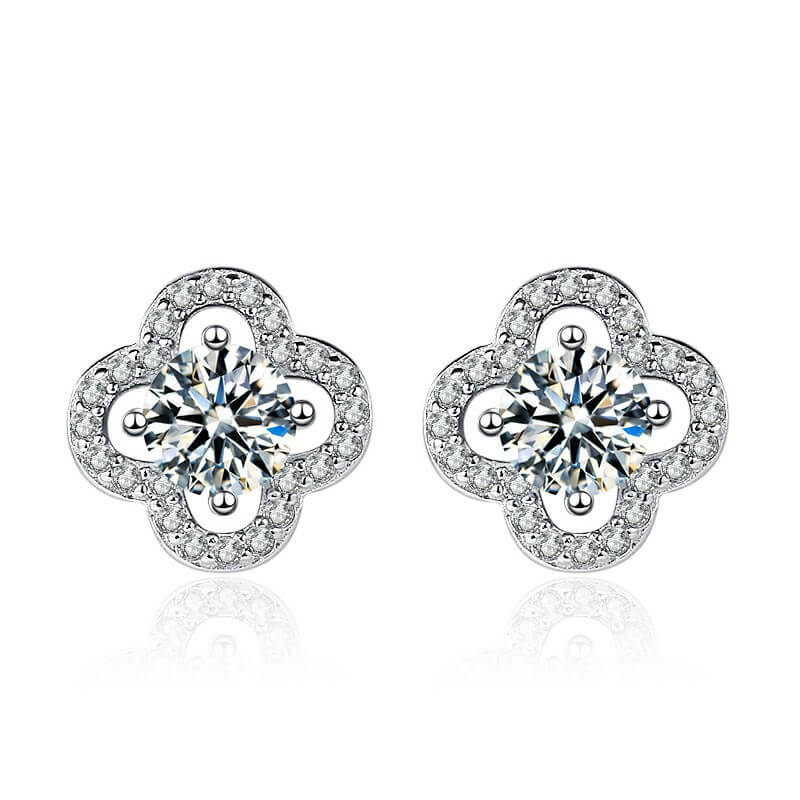 S925 Moissanite Four-Leaf Clover Stud Earrings