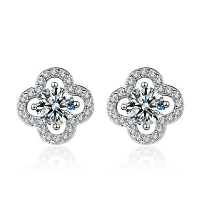 S925 Moissanite Four-Leaf Clover Stud Earrings