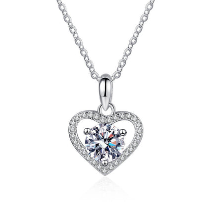 Elegant S925 Sterling Silver Heart-Shaped Moissanite Necklace