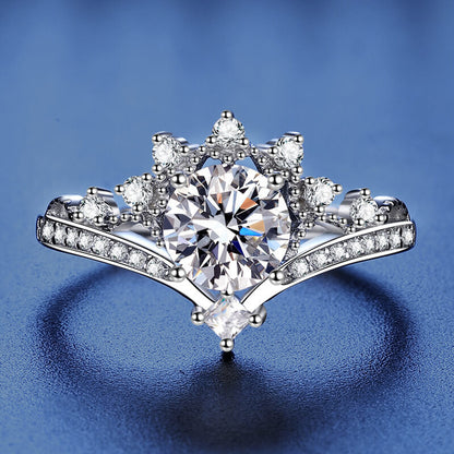 S925 Moissanite Princess Crown Ring